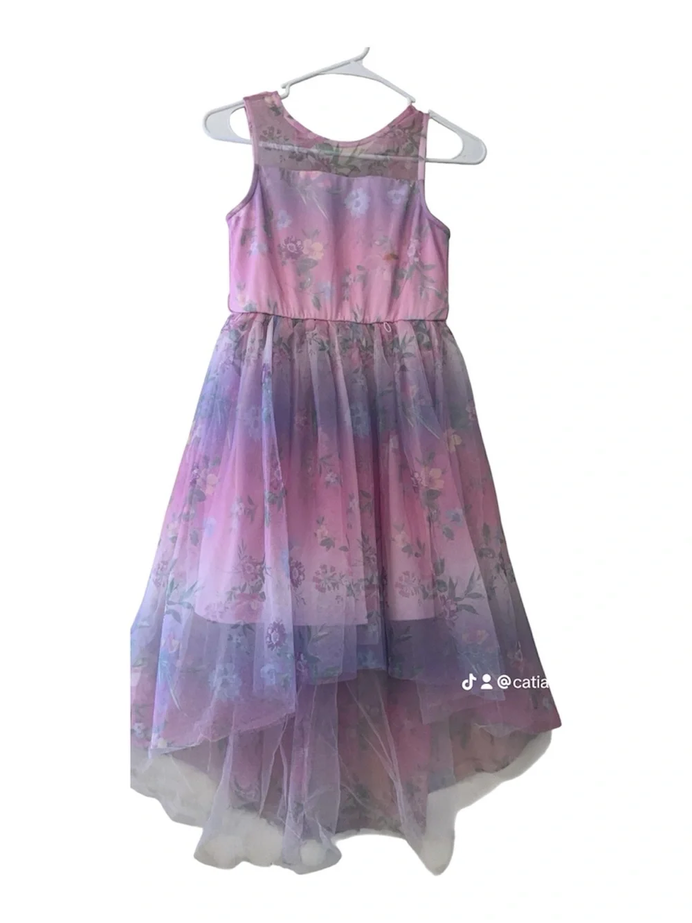 Girls Pink to Lavender Floral Hi-Low Tulle Dress